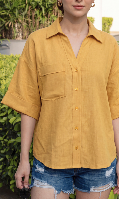 Mustard Textured Camp Shirt