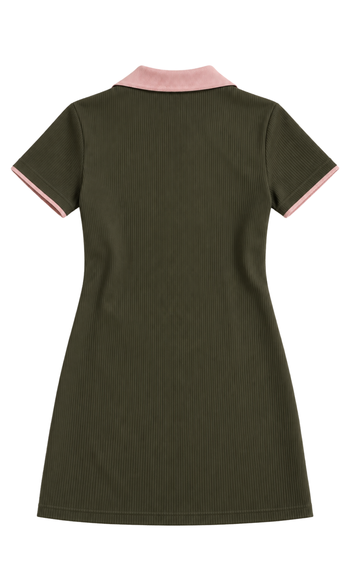 Olive Preppy Polo Dress with Contrast Collar