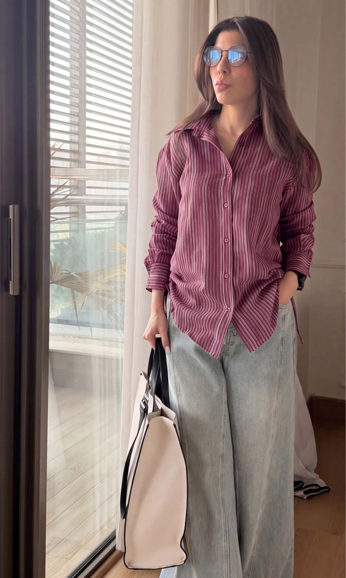 Burgundy Stripe Drawstring Shirt