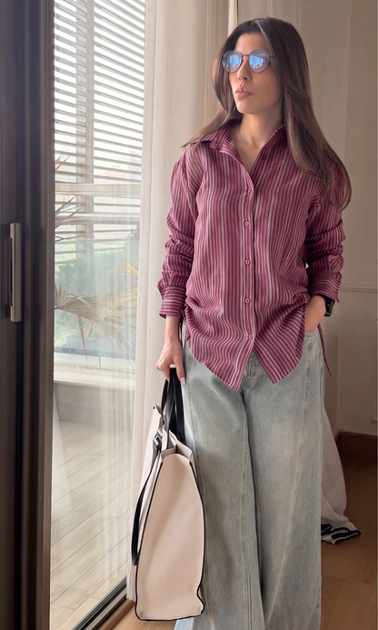 Burgundy Stripe Drawstring Shirt