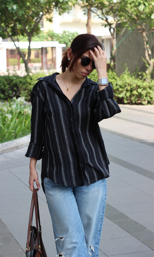 Black Striped Cotton Shirt