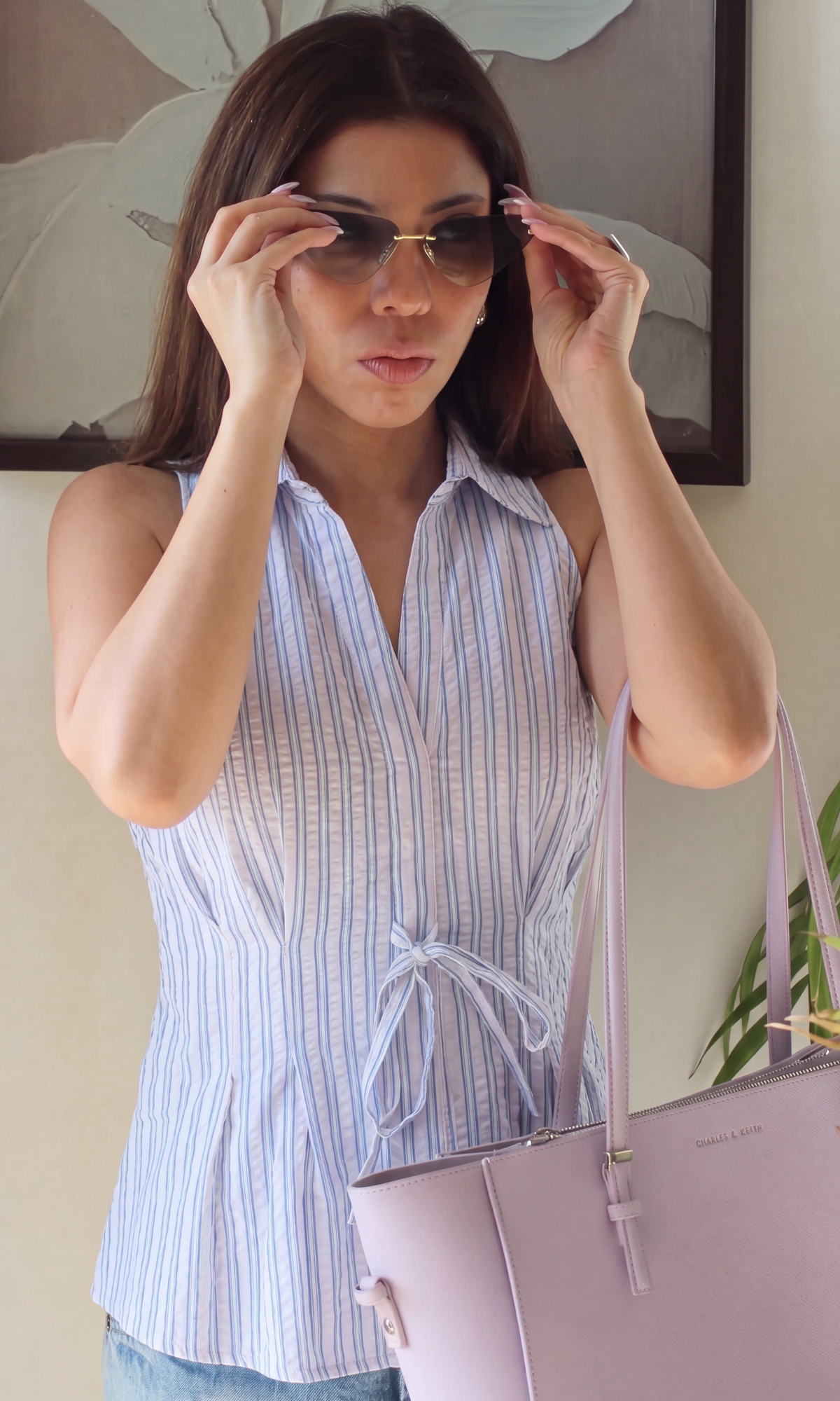 Pink Navy Stripe Tie Detail Top