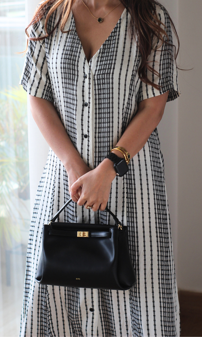 Ivory Dash Stripe V-Neck Dress