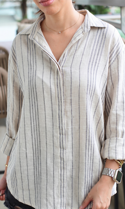 Ecru Stripe Loose Shirt