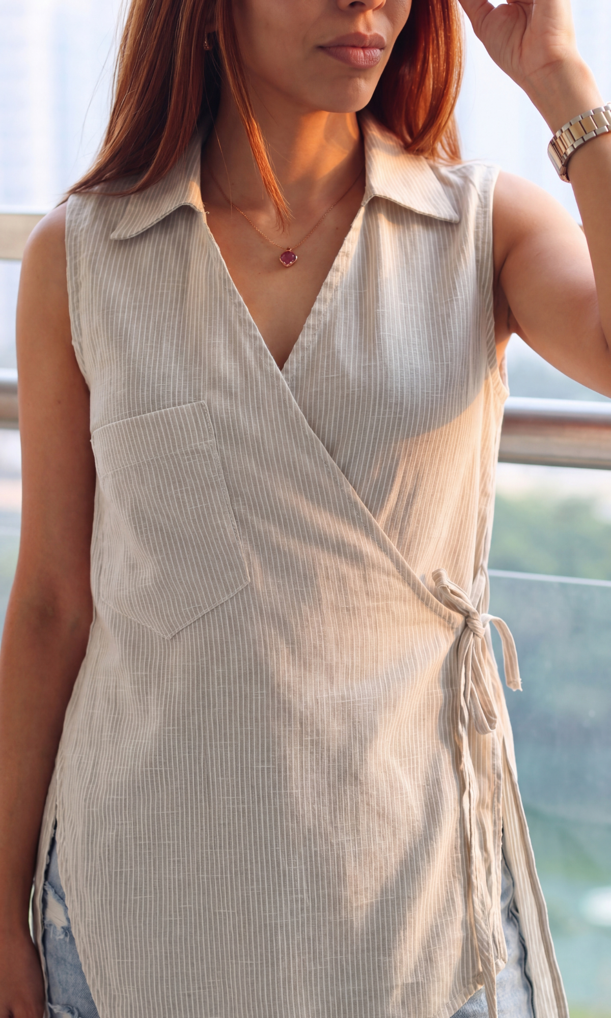 Oat Linear Cuts Kimono Top