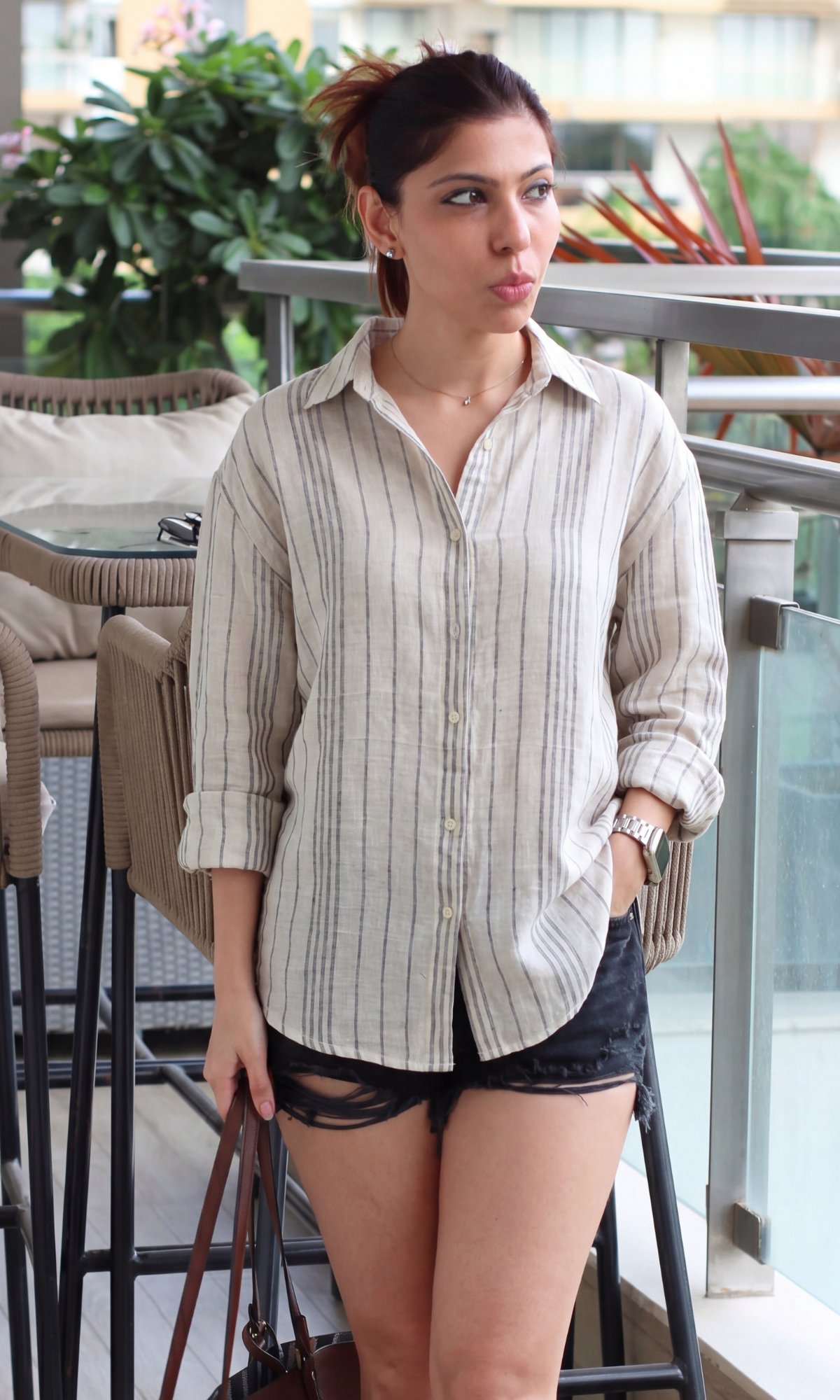 Ecru Stripe Loose Shirt
