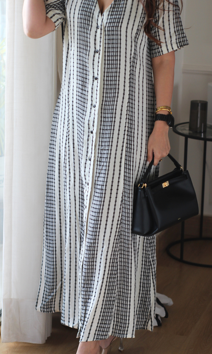 Ivory Dash Stripe V-Neck Dress