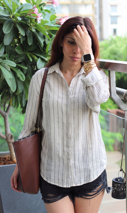 Ecru Stripe Loose Shirt