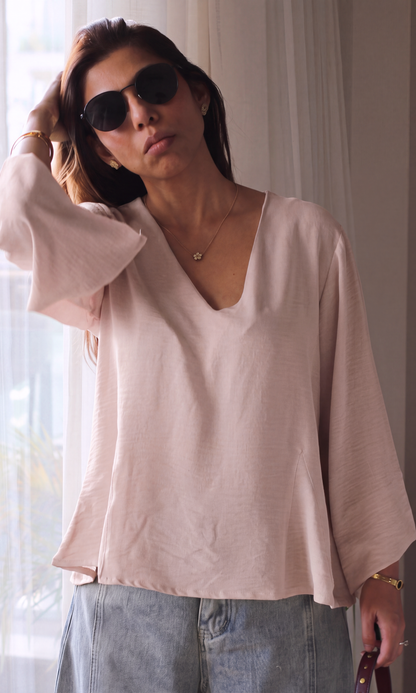 Soft Pink V-Neck Peplum Top