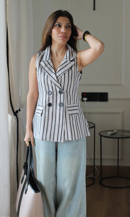 Ivory Stripe Double-Breasted Waistcoat