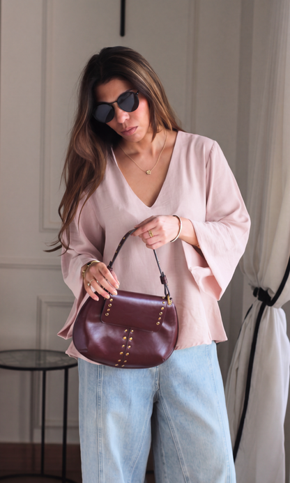 Soft Pink V-Neck Peplum Top