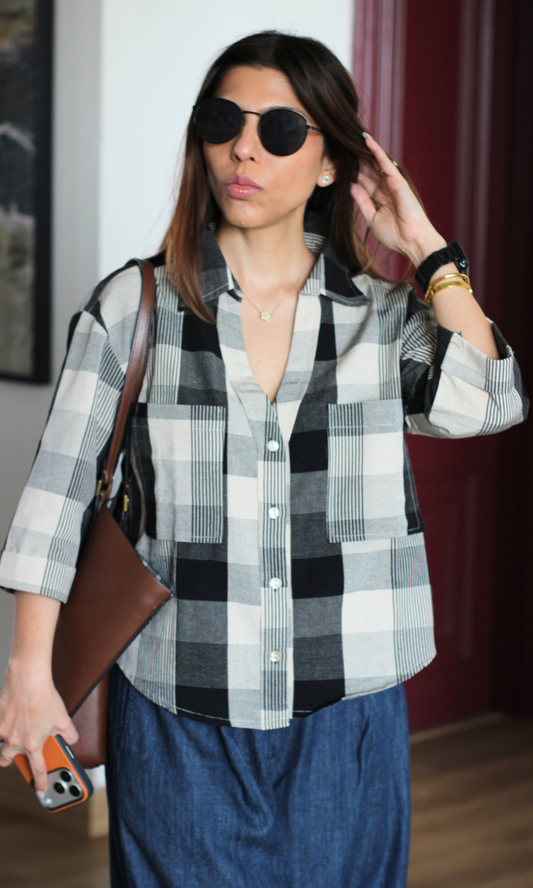 Monochrome Check Cropped Shirt