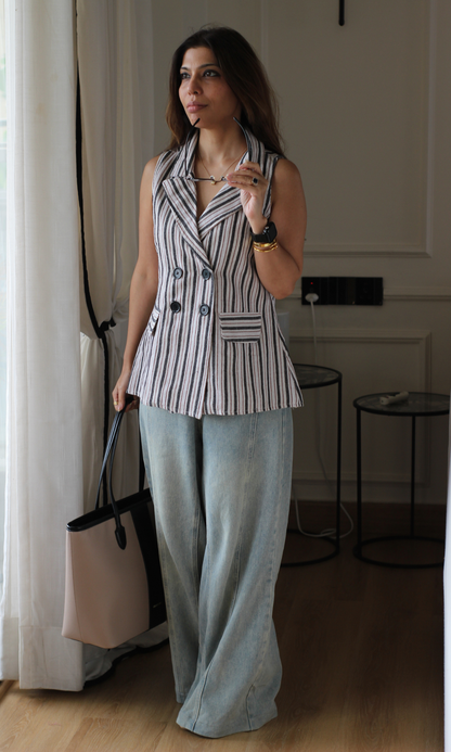 Ivory Stripe Double-Breasted Waistcoat