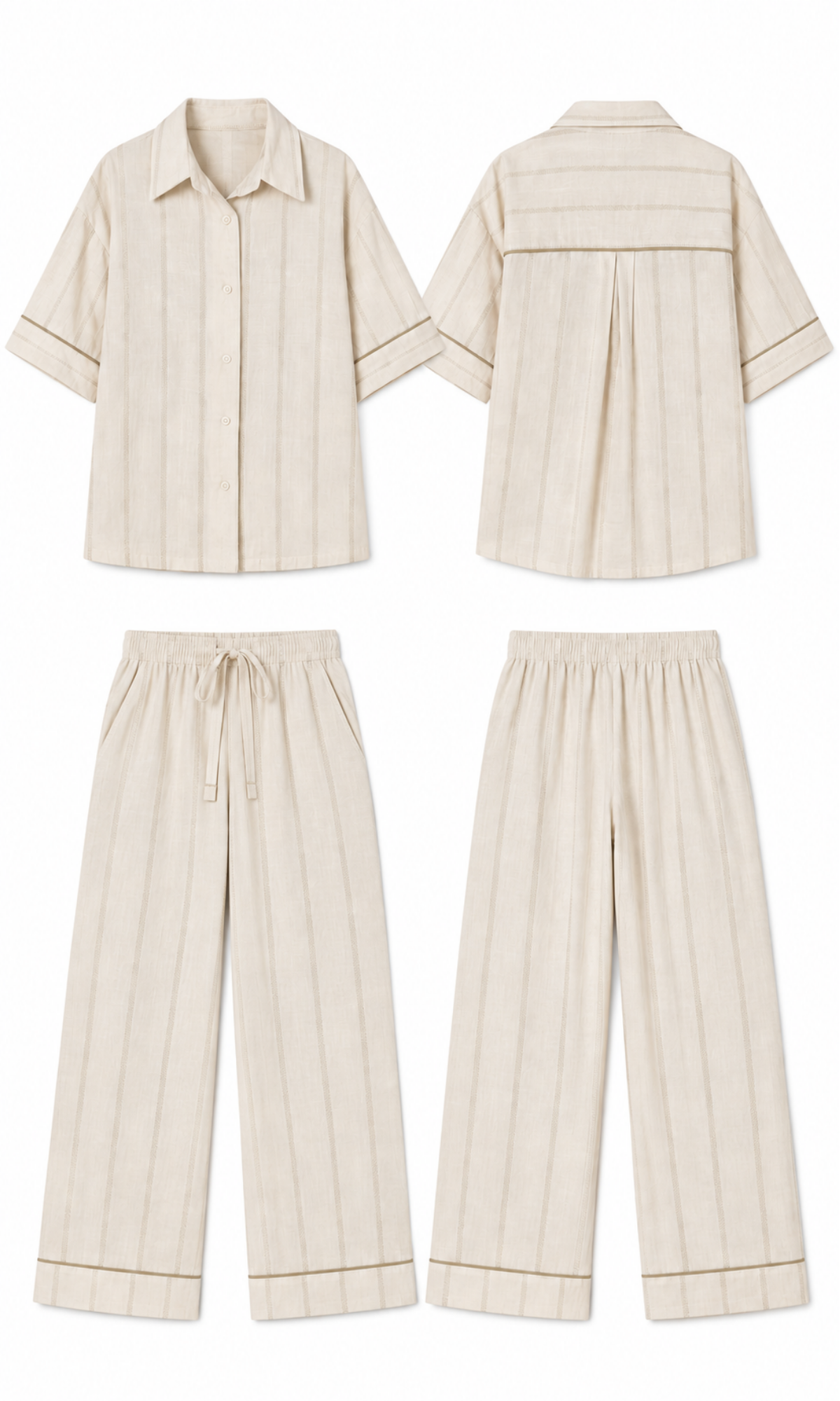 Ivory Sprig-Dot Piped Nightsuit