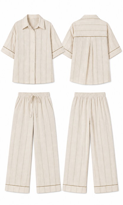 Ivory Sprig-Dot Piped Nightsuit