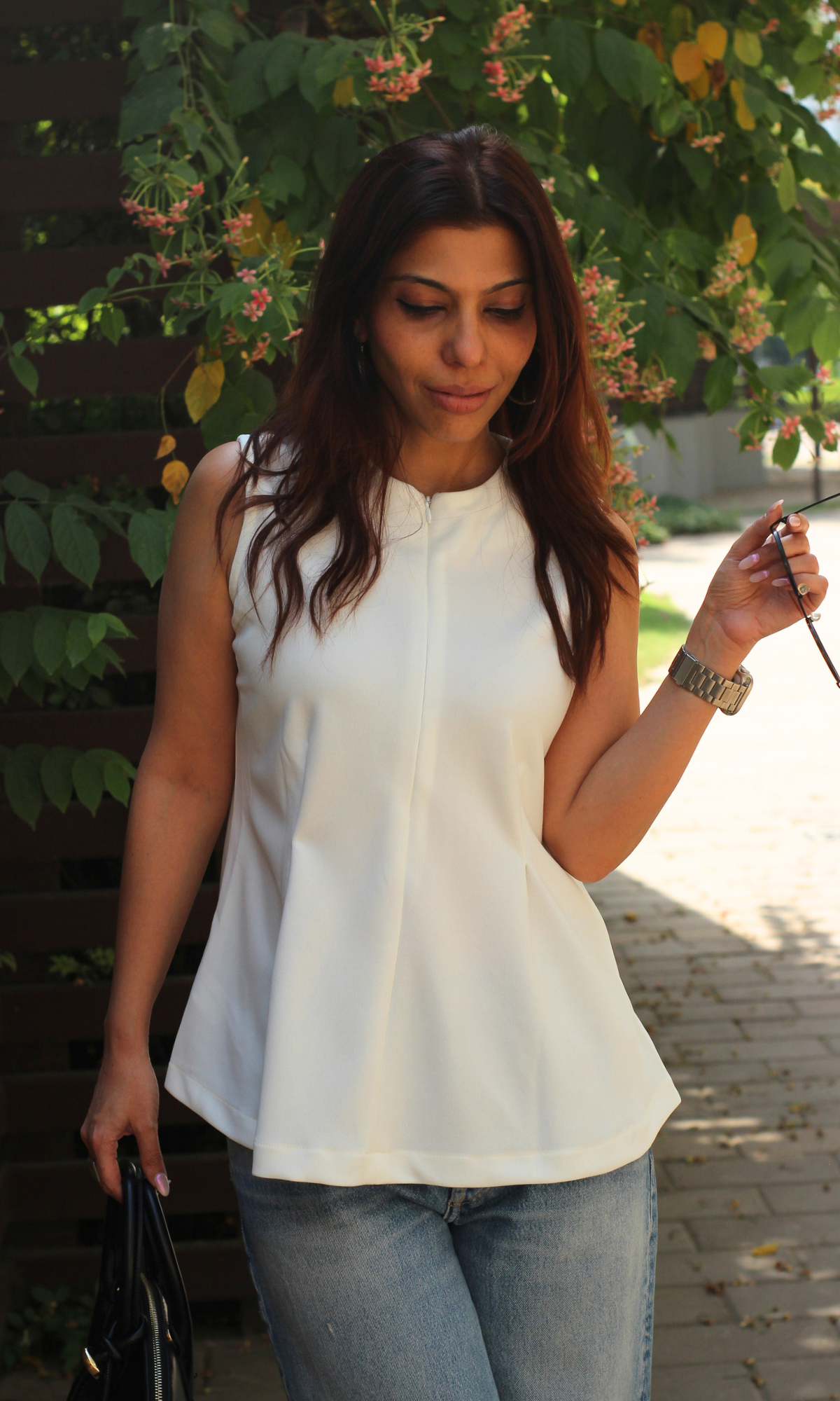 White Sleek-Pleat Detail Top