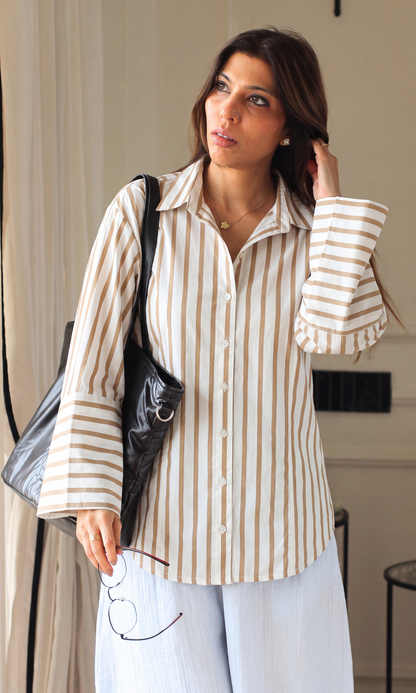 Tan Stripe Twist-Waist Shirt