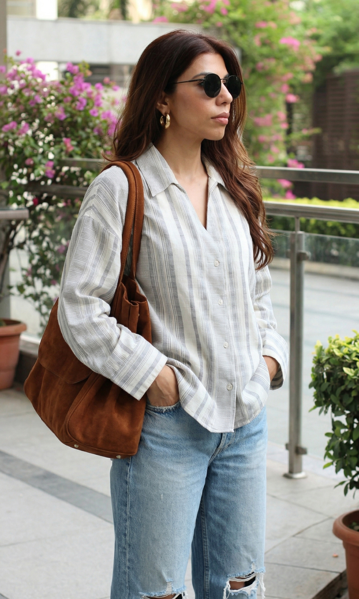 Ivory Linear Cotton Loose Shirt