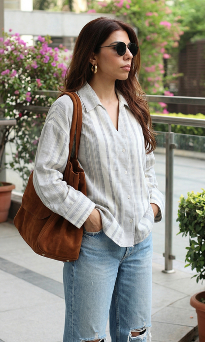Ivory Linear Cotton Loose Shirt