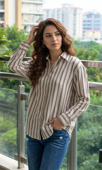 Taupe Smoke Striped Shirt