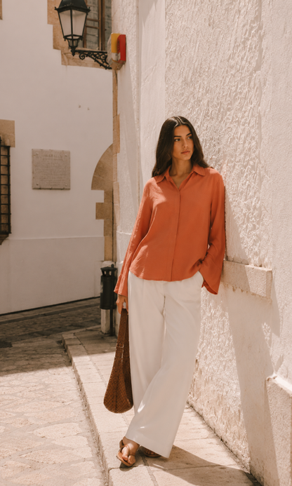 Burnt Orange Flared Sleeve Shirt