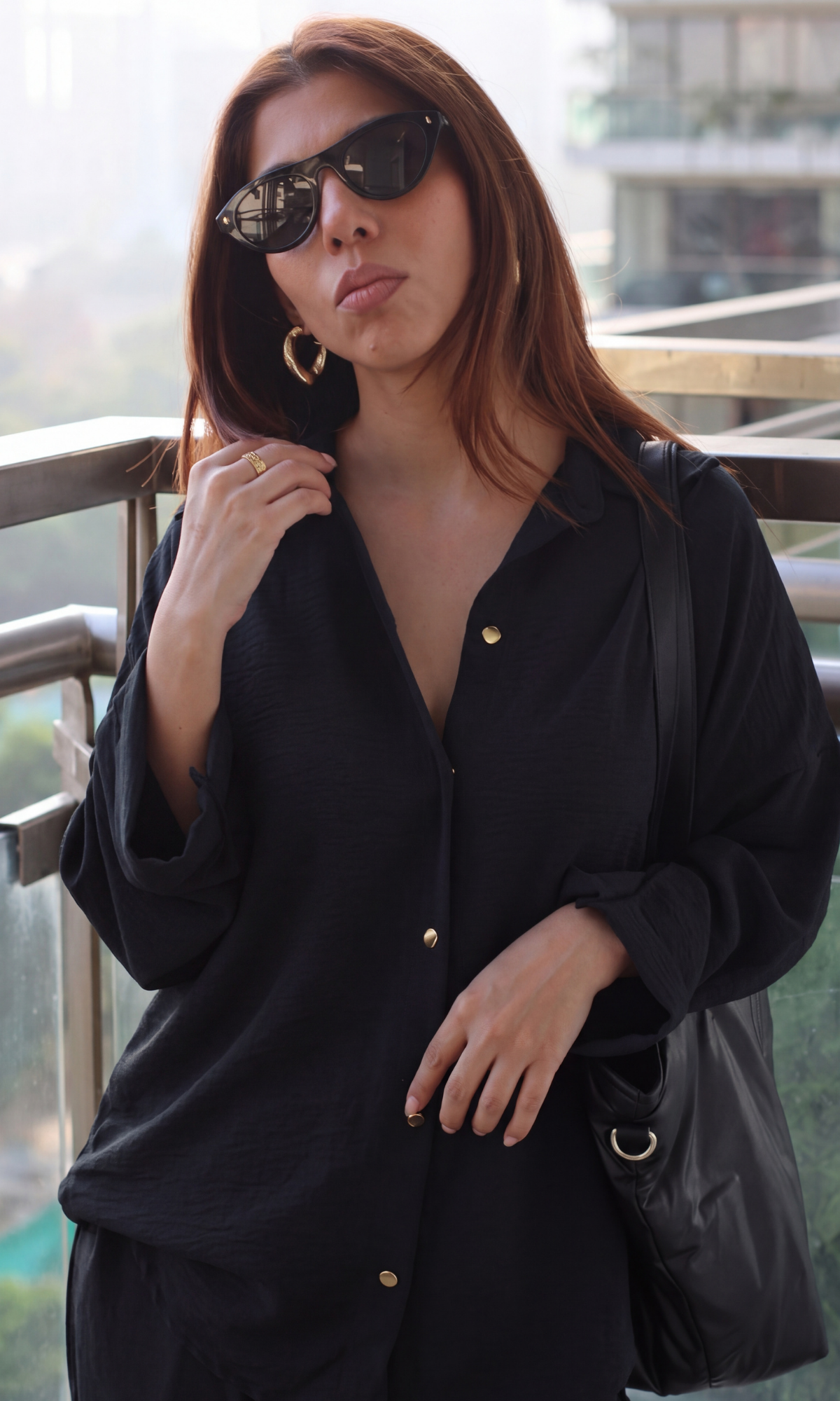 Black Metallic-Buttoned Shirt and Pants Co-ord