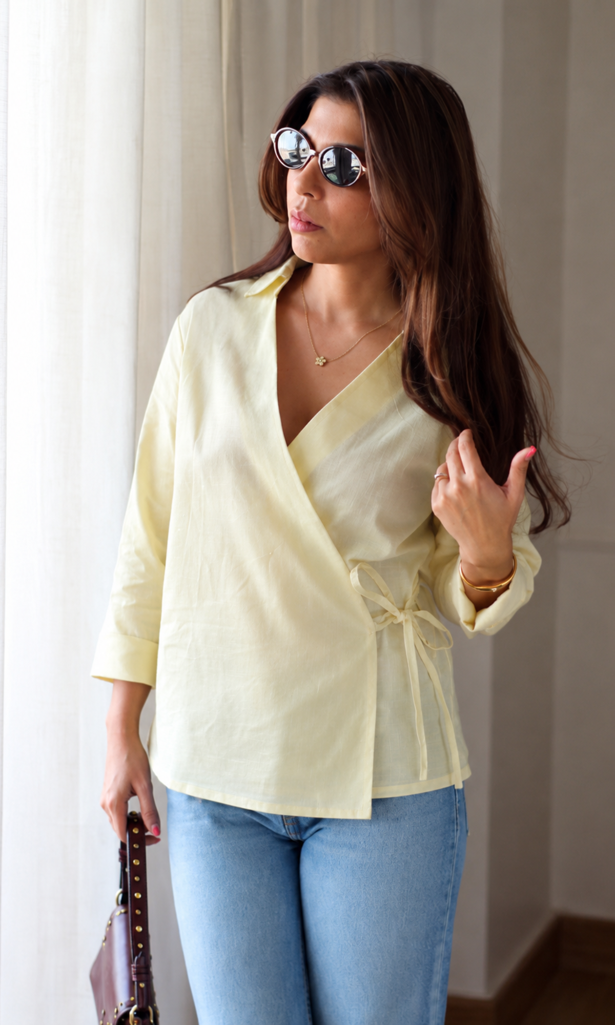 Butter Yellow Wrap Cotton Top