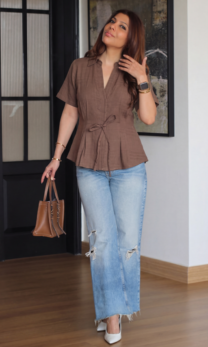 Cocoa Structured Tie Detail Top