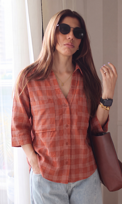 Rust Weave Terracotta Plaid Loose Shirt