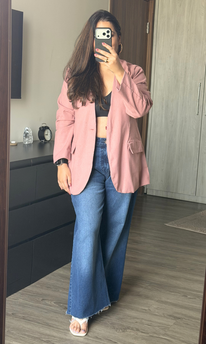 Dark Peach Structured Linen Blend Blazer