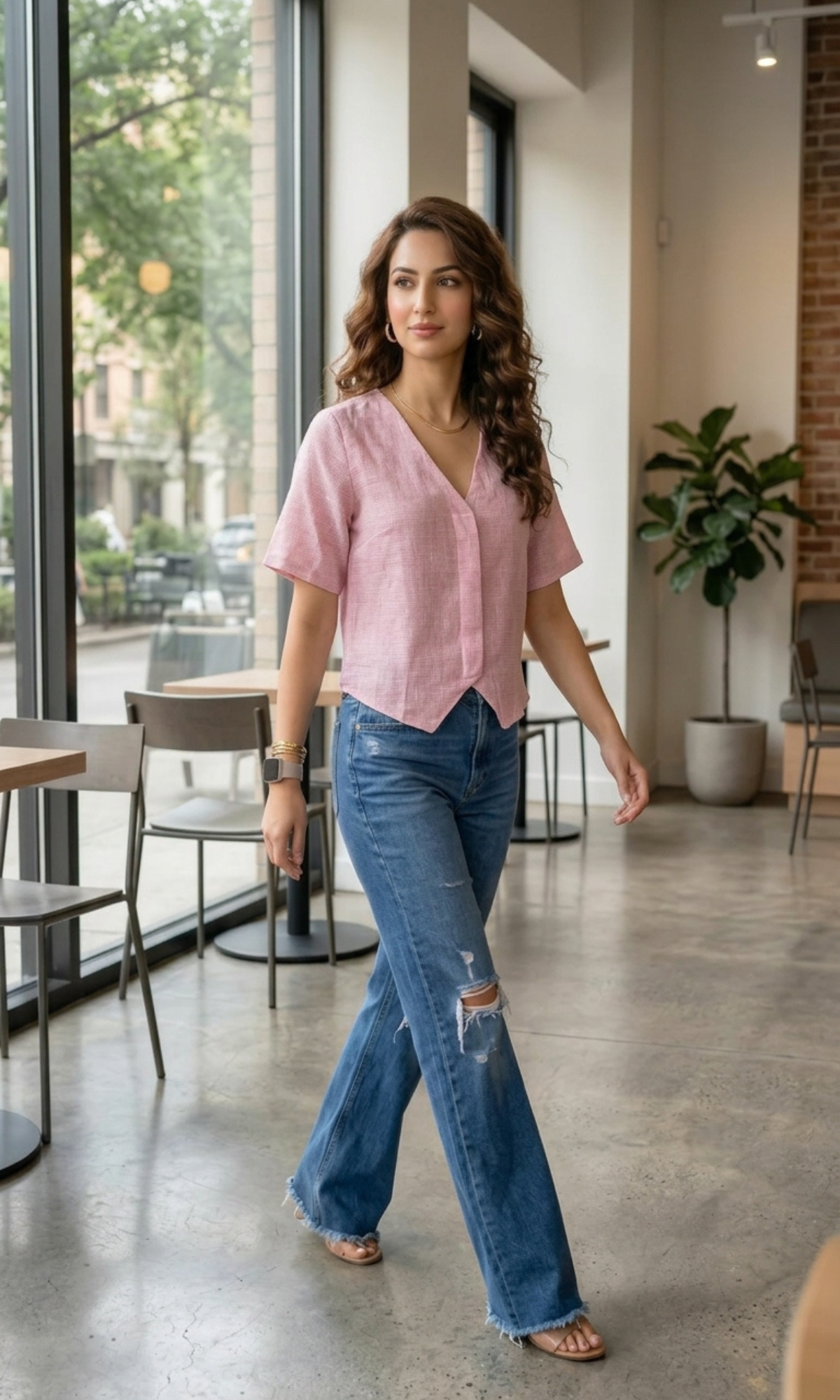 Soft Pink Weave Sleeved Cotton Waistcoat