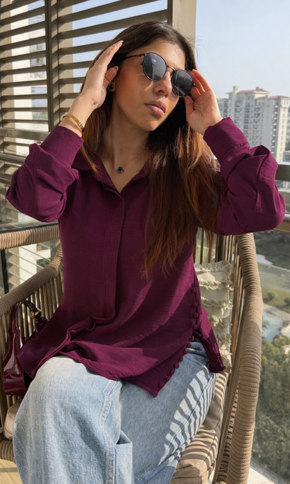 Wine Side-Buttoned Shirt