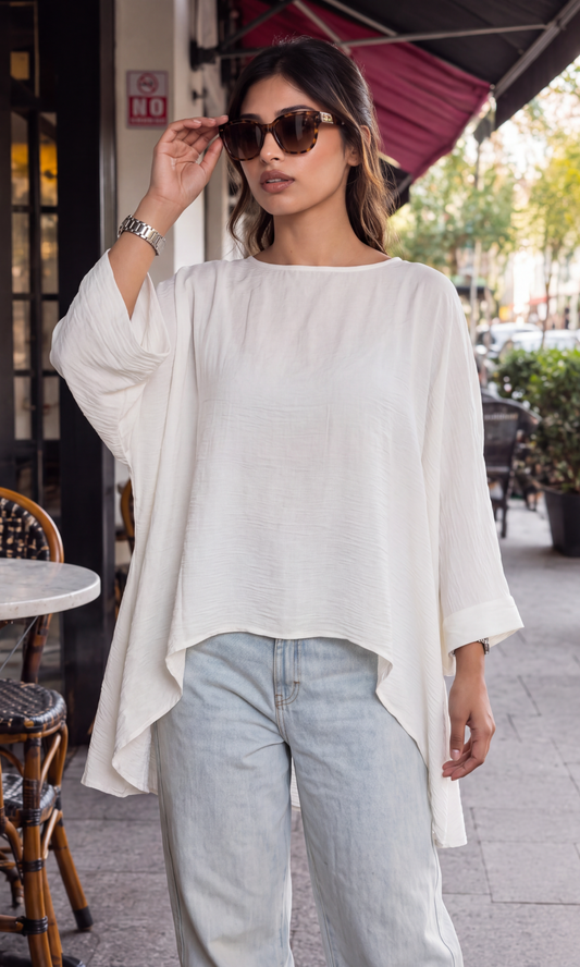 Ivory High-Low Hem Dolman Top
