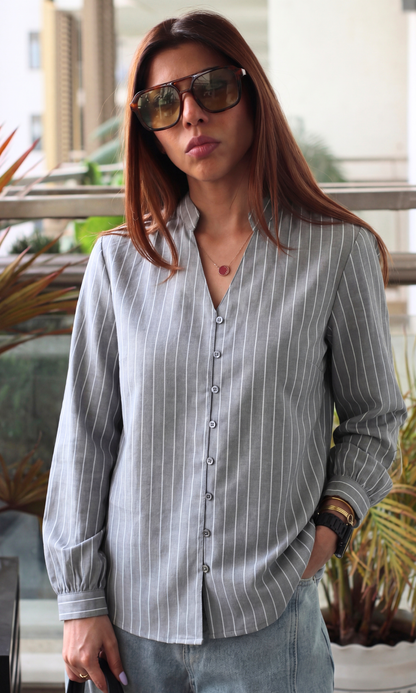 Grey Linear Buttoned Top