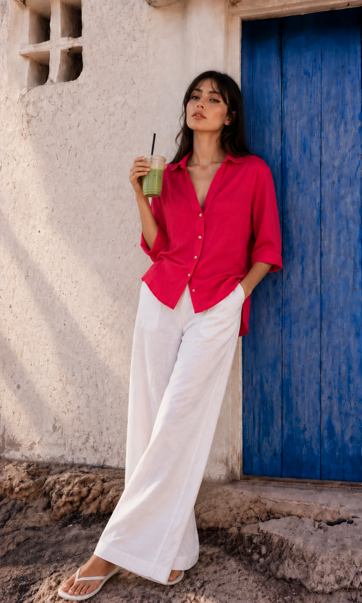 Fuchsia Metallic-Button Boxy Shirt