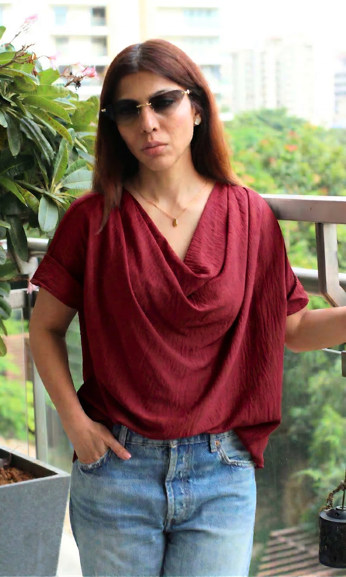 Maroon Mist Cowl Neck Top