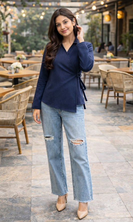 Blue Suede Kimono Top