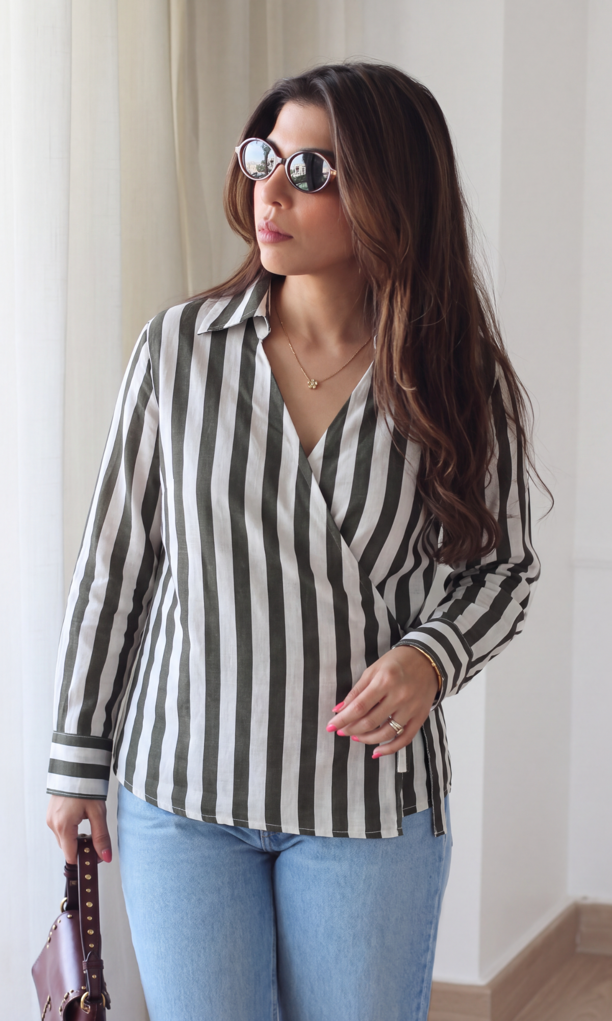 Olive Ivory Stripe Kimono Top