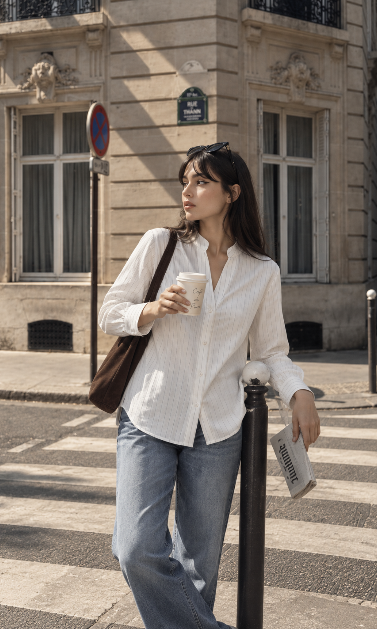 Pinstripe Mandarin-Collar Shirt