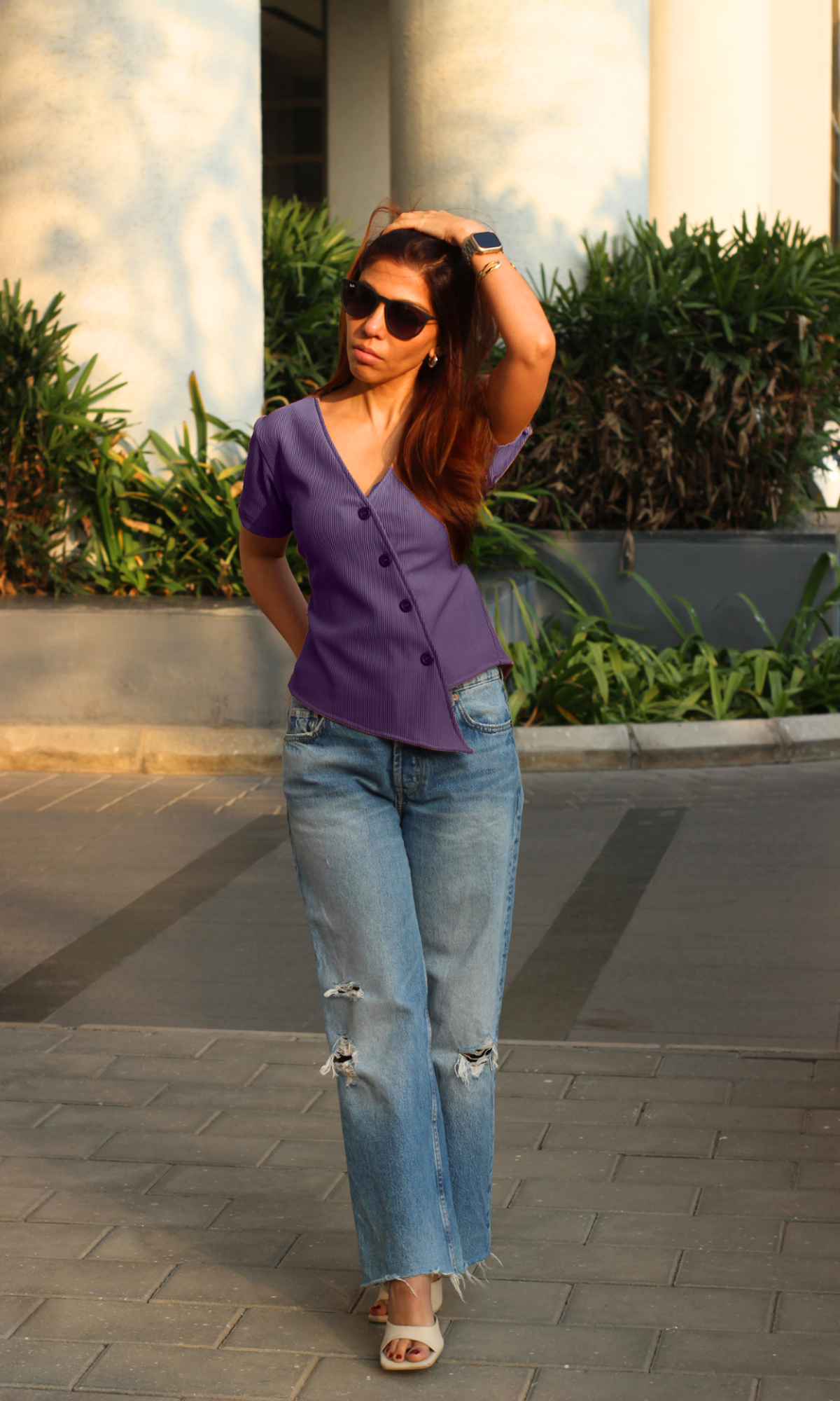 Heather Ribbed Side-Cut Sleeved Waist Coat