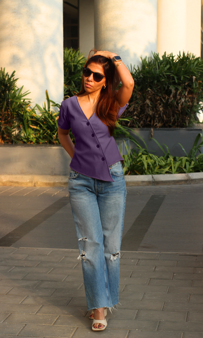 Heather Ribbed Side-Cut Sleeved Waist Coat