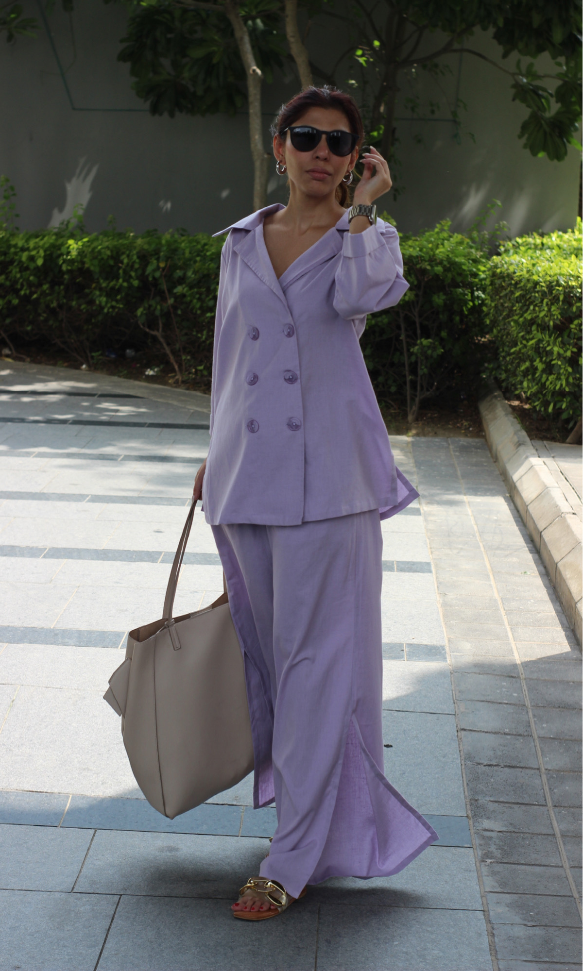 Light Purple Blazer Top with Slit Pants Co-ord