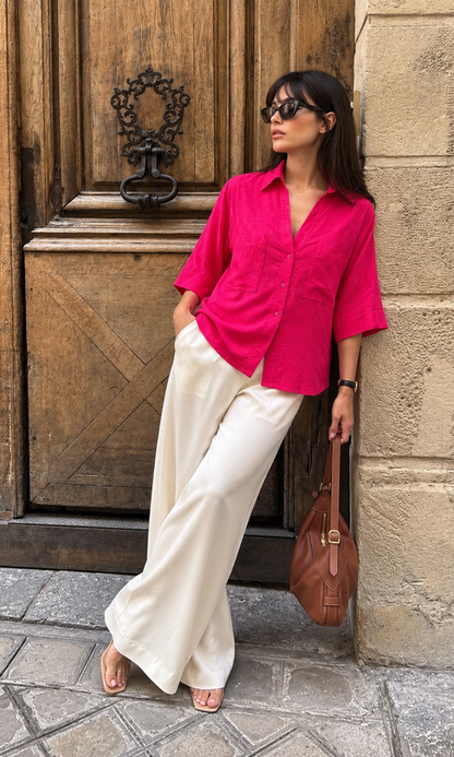 Berry Magenta Diamond Jacquard Loose Shirt