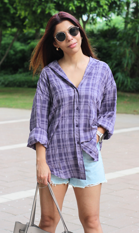 Purple Rhapsody Check Oversized Shirt