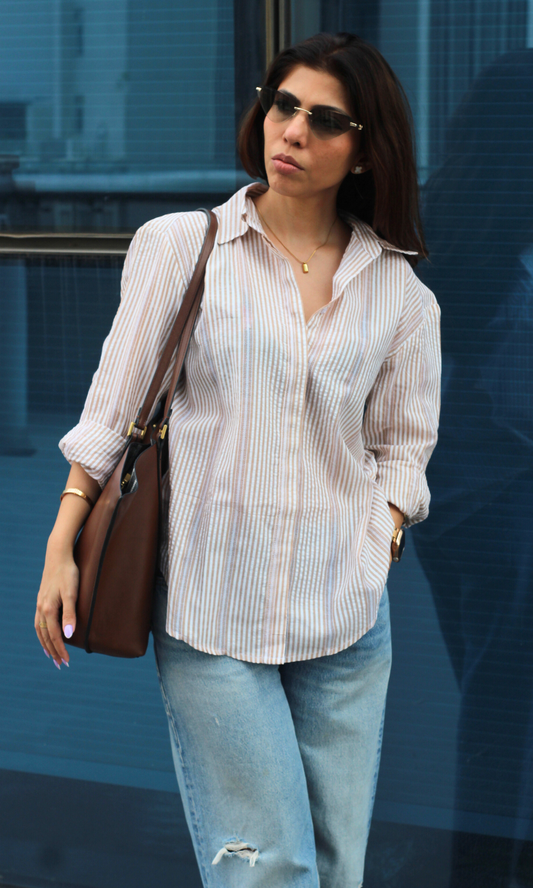 Oat & White Dobby Striped Shirt