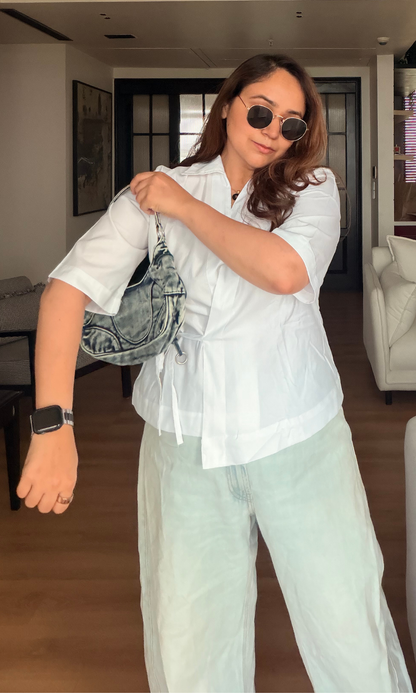 Dove Grey Side-Tie Blouse