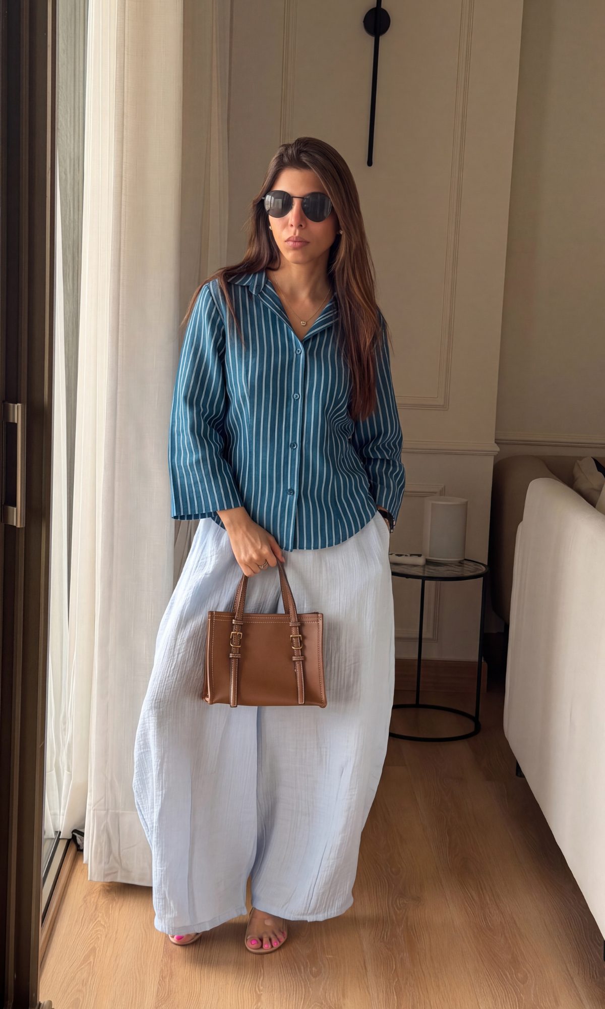 Navy Stripe Tailored Peplum Shirt