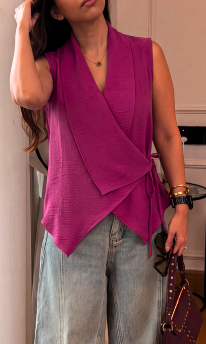 Magenta Haze Asymmetric Wrap Top
