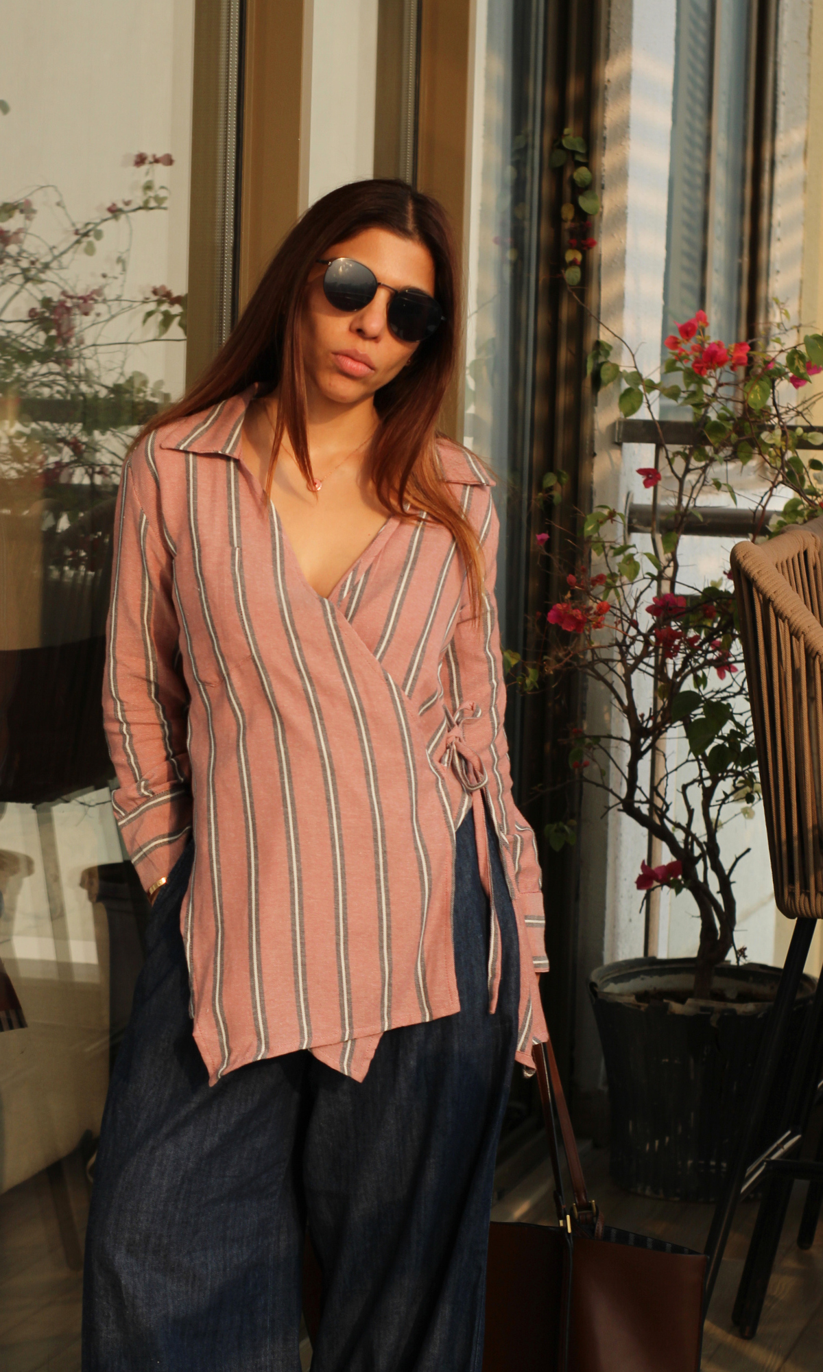 Rust Parallel Weaved Cuts Detail Kimono Top