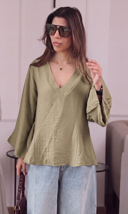 Soft Sage V-Neck Peplum Top